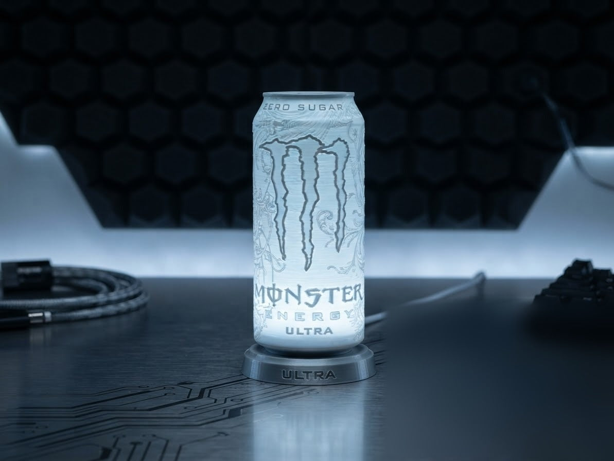 Monster Energy lithophane lamp, lit